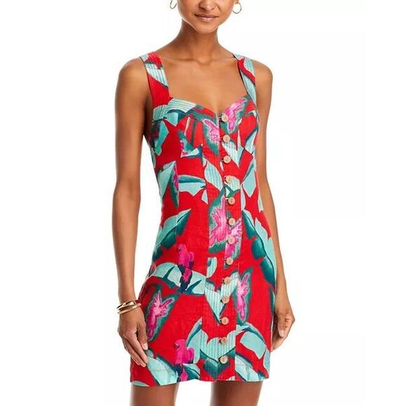 FARM Rio Summer Foliage Linen Mini Dress Size M - Picture 2 of 10